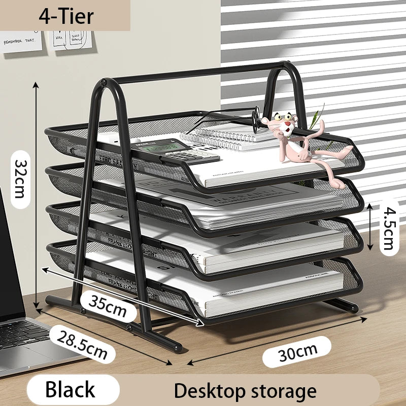 Mesh Paper Organizer Office Desk File Storage Trays Desktop Accessories Holder