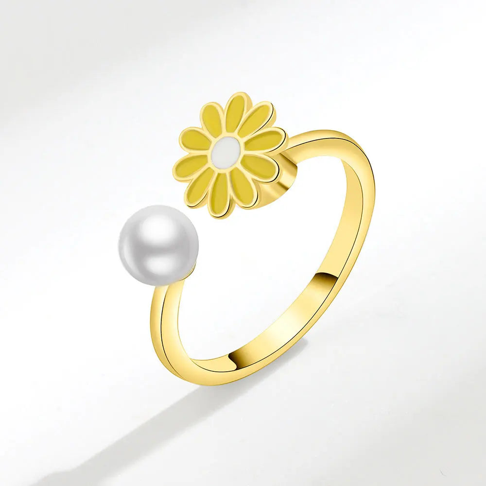 925 Sterling Silver Rotatable Sunflower Ring