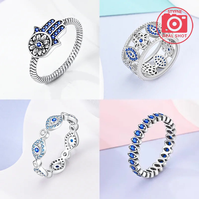 925 Sterling Silver Blue Evil Eyes Ring Original Design Zircon Finger Lucky Sign Rings for Women High Quality Fine Jewelry Gift