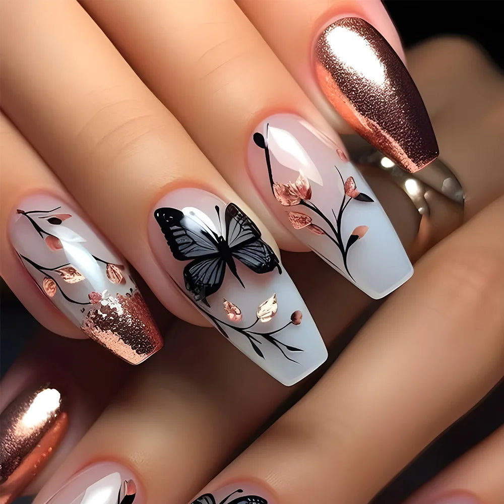 24pcs Simple French Press on Nails Tips Love Stripe Design Short Square False Nails Woman Acrylic Full Cover Nail Art Fake Nail