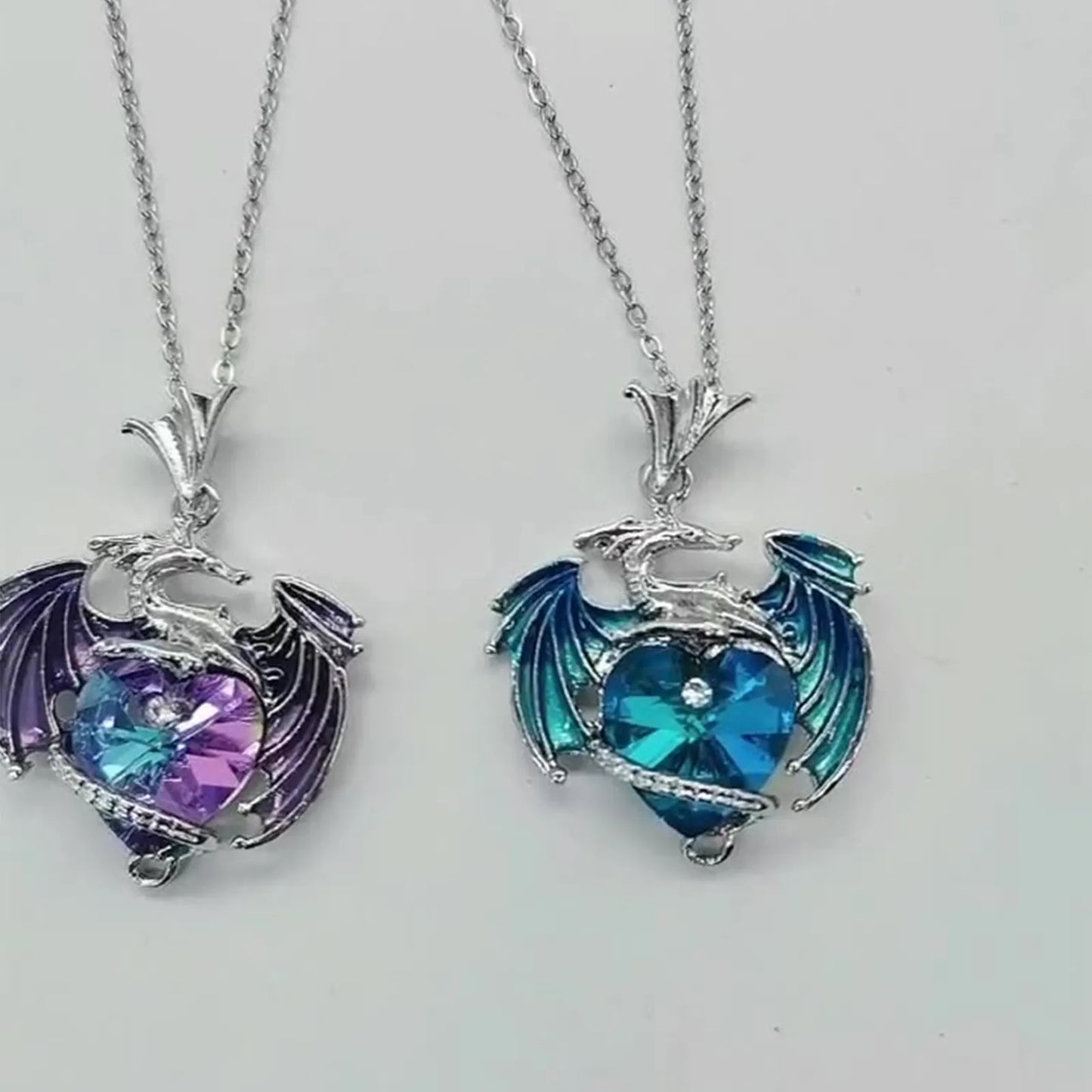 Silver Dragon Heart Rhinestone Pendant Necklace Exquisite Multi-Color Party Jewelry