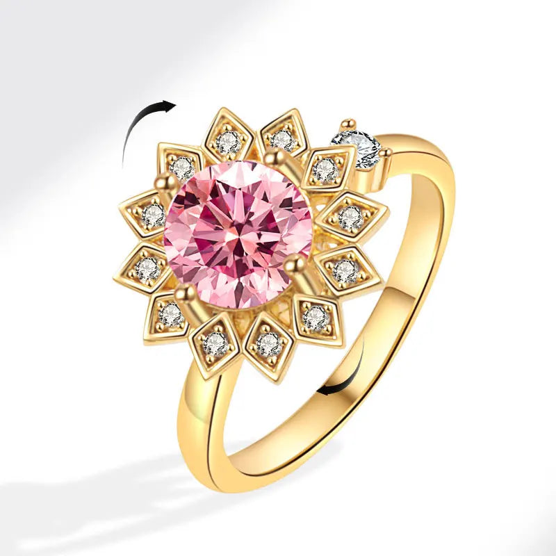 925 Sterling Silver Rotatable Sunflower Ring