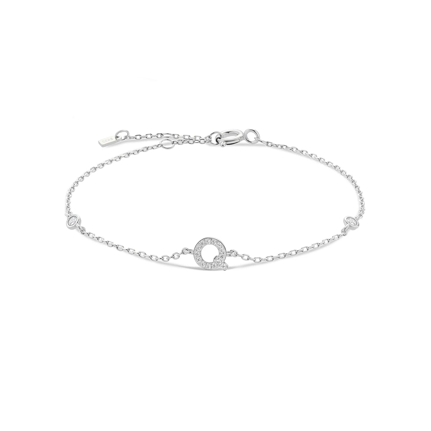 925 Sterling Silver Initial Letter Bracelet Gold CZ Zircon Alphabet Monogram