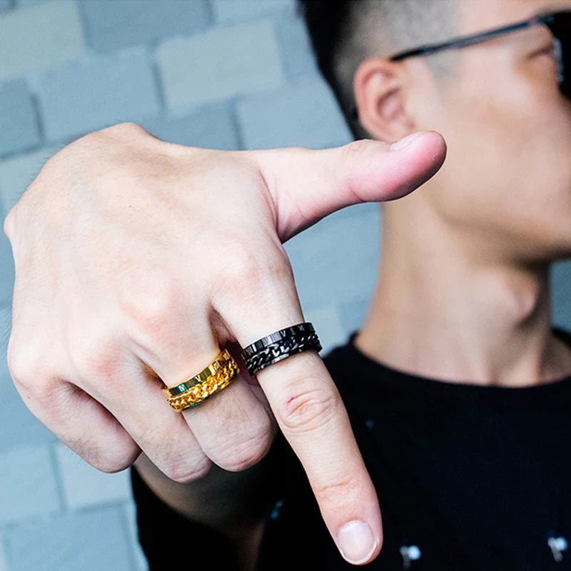 Anxiety Fidget Rings For Men Spining Titanium Stainless Steel Colorfully Spinner Rotatable Chain Jewelry Rotating Rings Men Gift