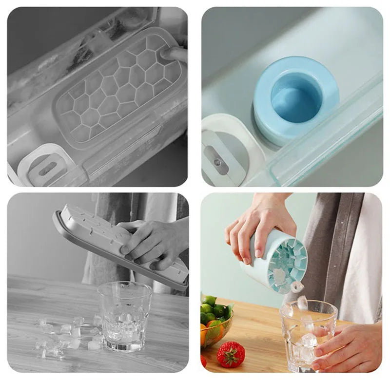Silicone Round Ice Cube Mold Bucket Refrigerator Freeze Storage Maker Cups