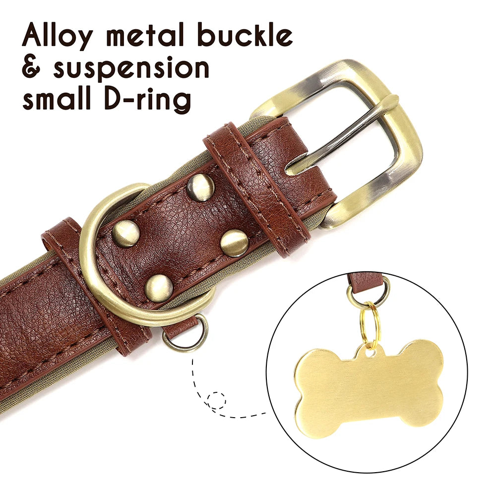 Customized PU Leather Dog Collar – Soft Padded Adjustable Name Engraved Collar