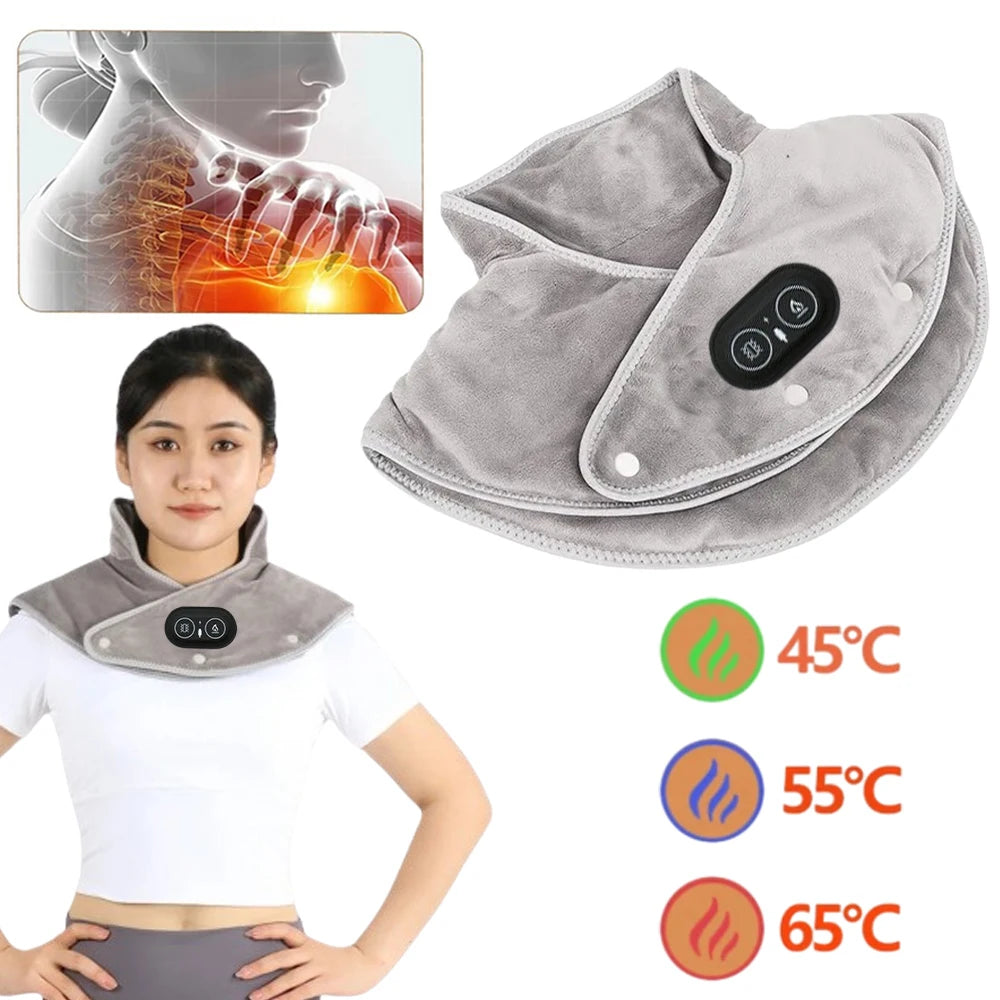 Electric Heating Pad Neck Shoulder Wrap Vibration Massager Thermal Brace Shawl