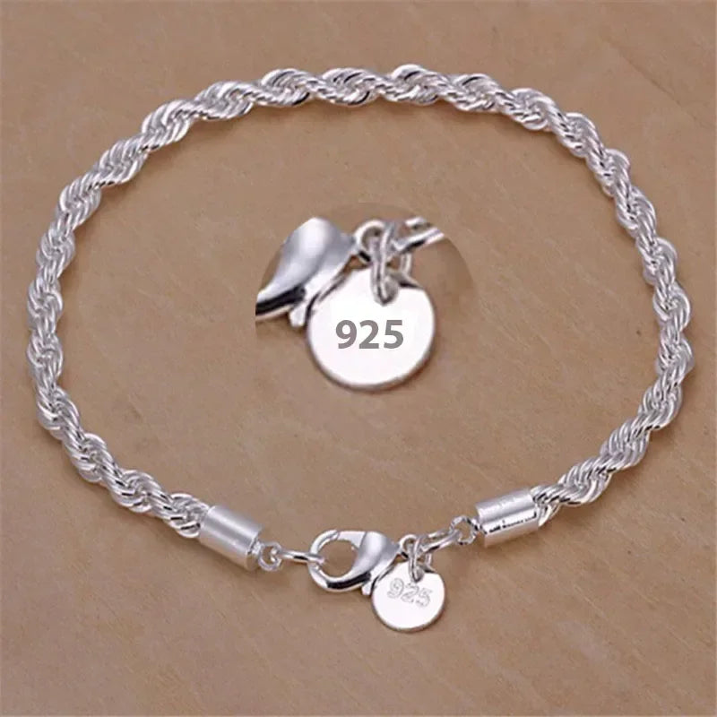 925 Sterling Silver Flat Chain Bracelet 4mm