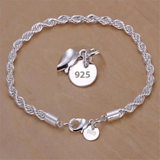 925 Sterling Silver Flat Chain Bracelet 4mm