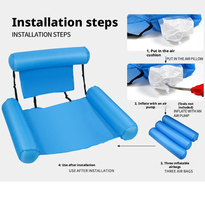 Inflatable Pool Float Hammock - Foldable Water Mattress Lounge Chair for Beach
