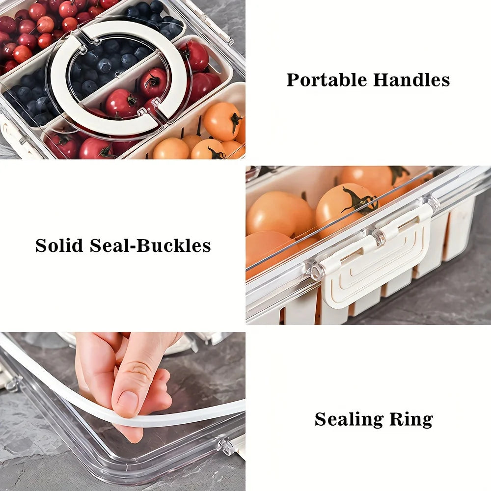 4Grid /8 Grid Snack Box Container, Portable Travel Charcuterie Board with Lid, Refrigerator Food Storage Box, Snack Organizer