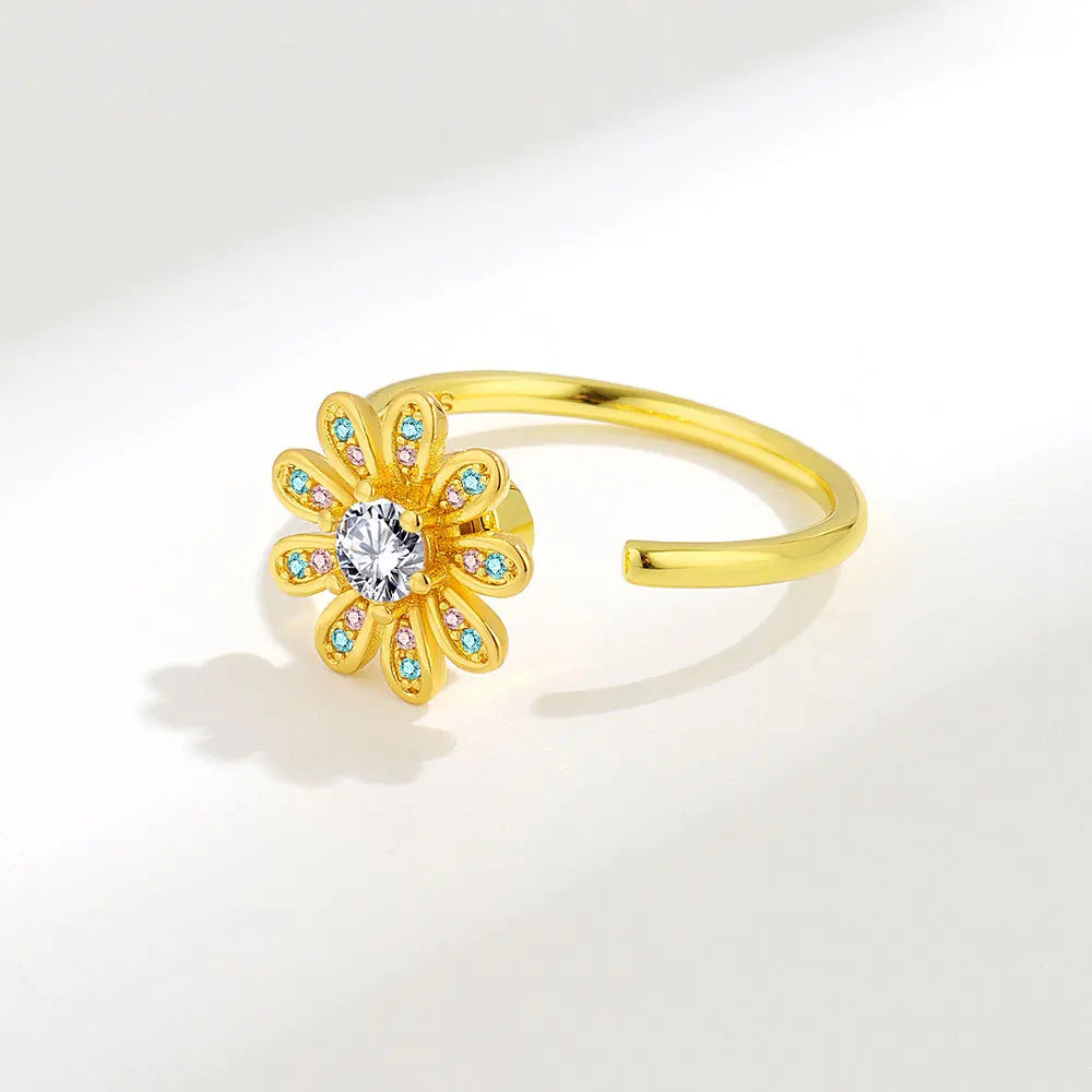 925 Sterling Silver Rotatable Sunflower Ring