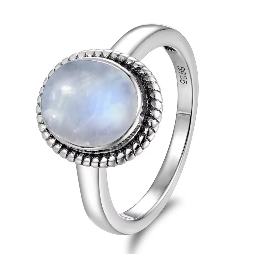 Vintage 925 Silver Ring Natural Moonstone Flower Ring 925 Hollow Eye Shape Round Sun And Moon Ring Fine Jewelry for Women Men