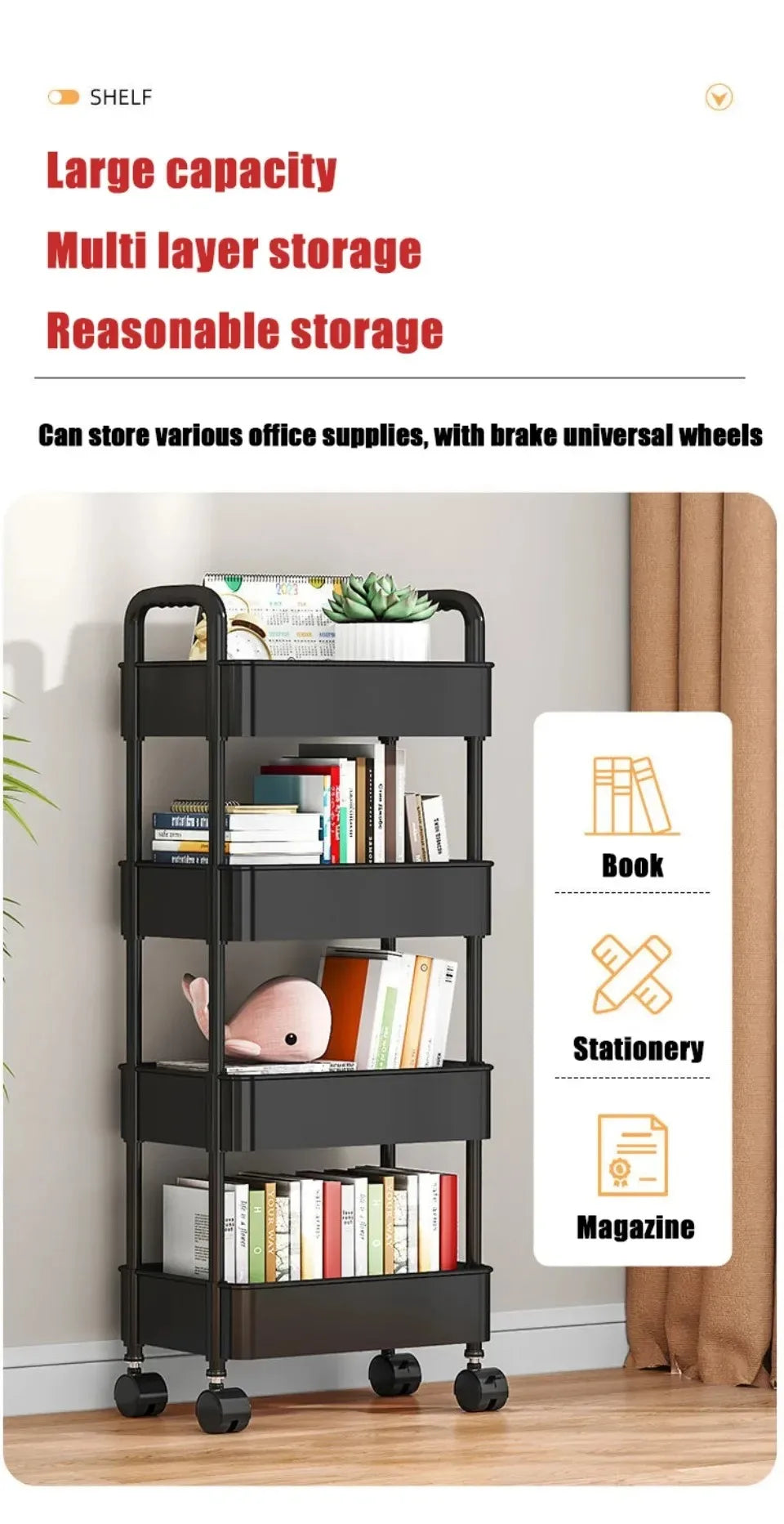 Mobile Multi-Layer Storage Trolley Cart