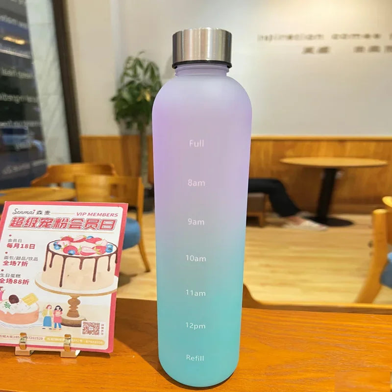 1-Liter Motivational Water Bottle | Sports Bottle with Time Markers & Stickers