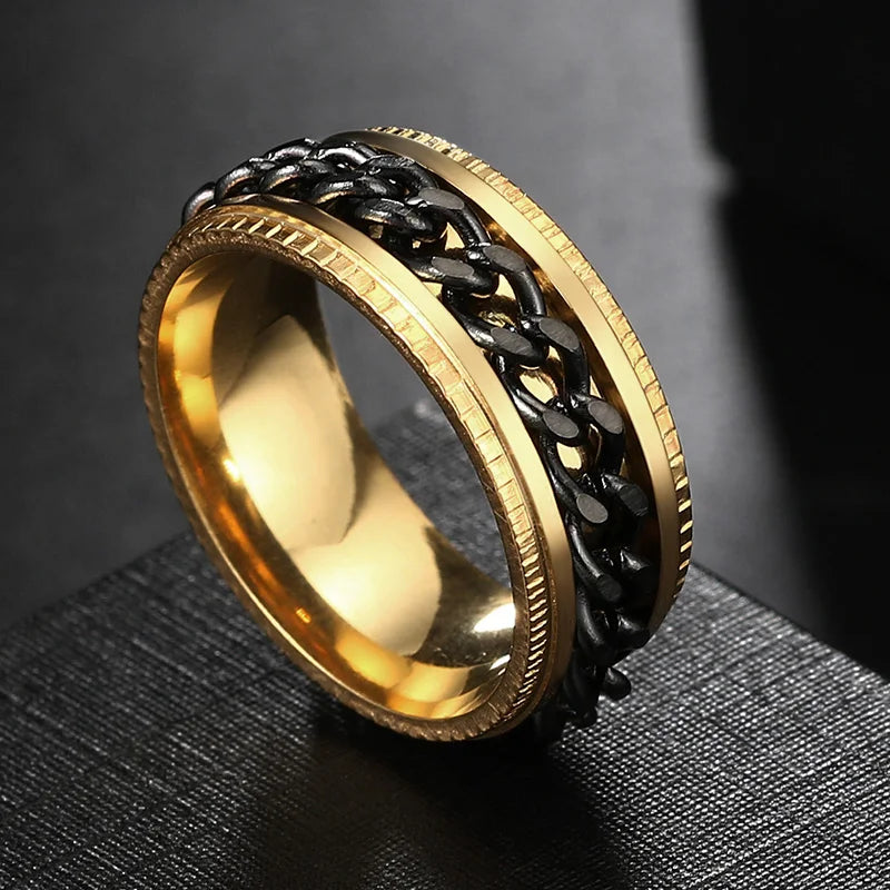 Anxiety Fidget Rings For Men Spining Titanium Stainless Steel Colorfully Spinner Rotatable Chain Jewelry Rotating Rings Men Gift