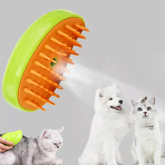 Electric Pet Steamer Brush 3-in-1 Cat Dog Hair Grooming Comb Massage Spray