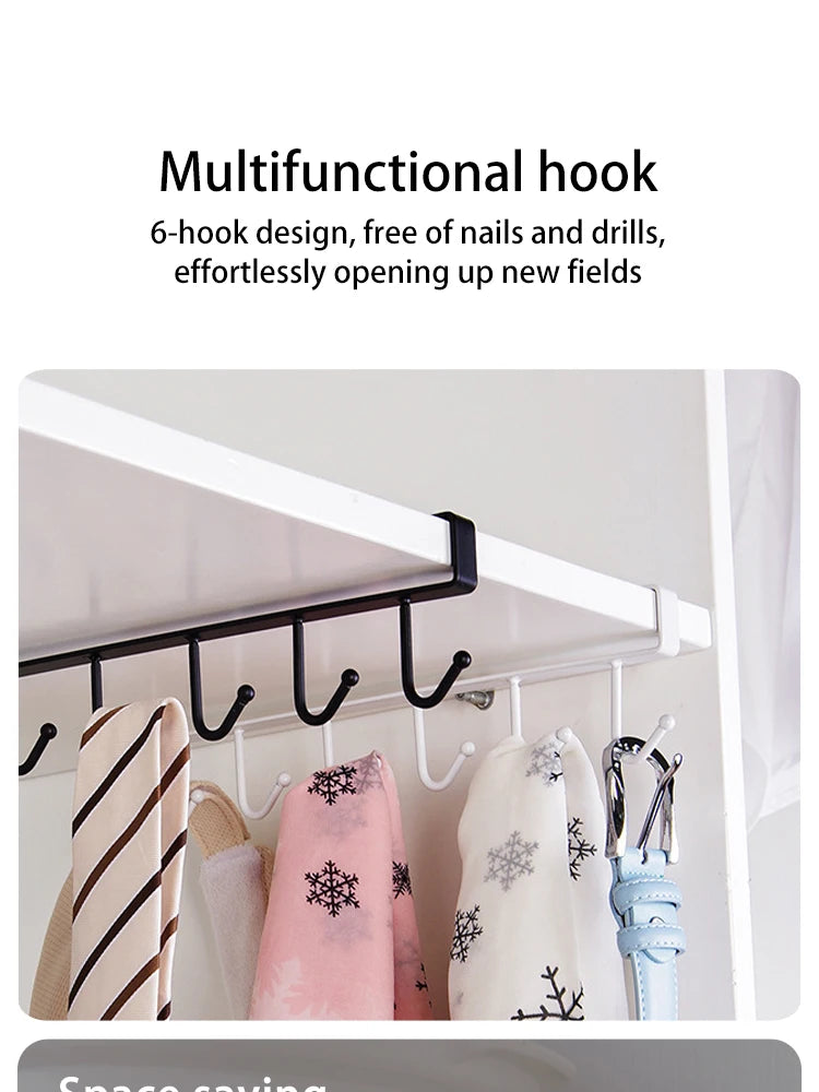 Under Cabinet Kitchen Storage Rack 6 Hooks Mug Cup Holder Hanging Organizer