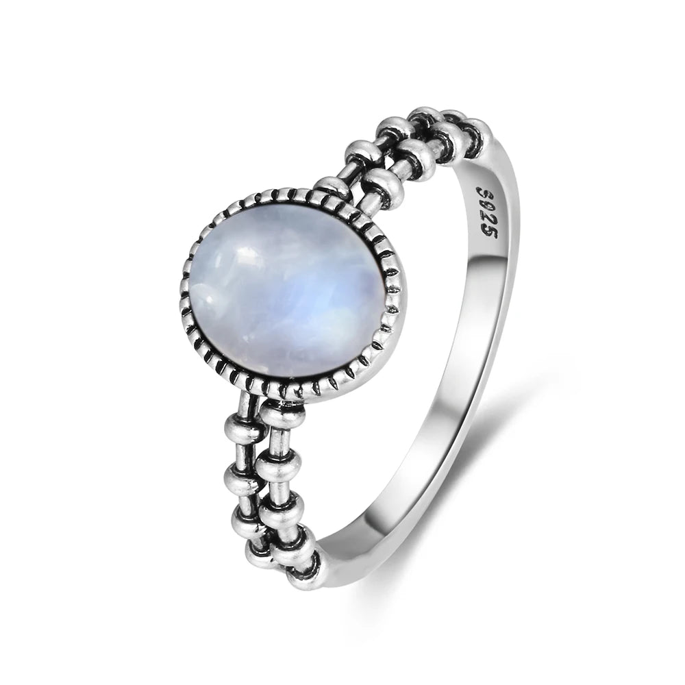 Vintage 925 Silver Ring Natural Moonstone Flower Ring 925 Hollow Eye Shape Round Sun And Moon Ring Fine Jewelry for Women Men