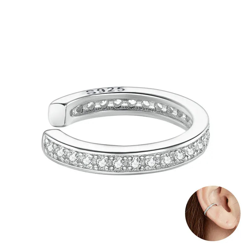 BAMOER 925 Sterling Silver Mono Clip Earrings for Girl CZ Platinum Plated Ear Cuffs Non Piercing for Women Wedding Party Jewelry