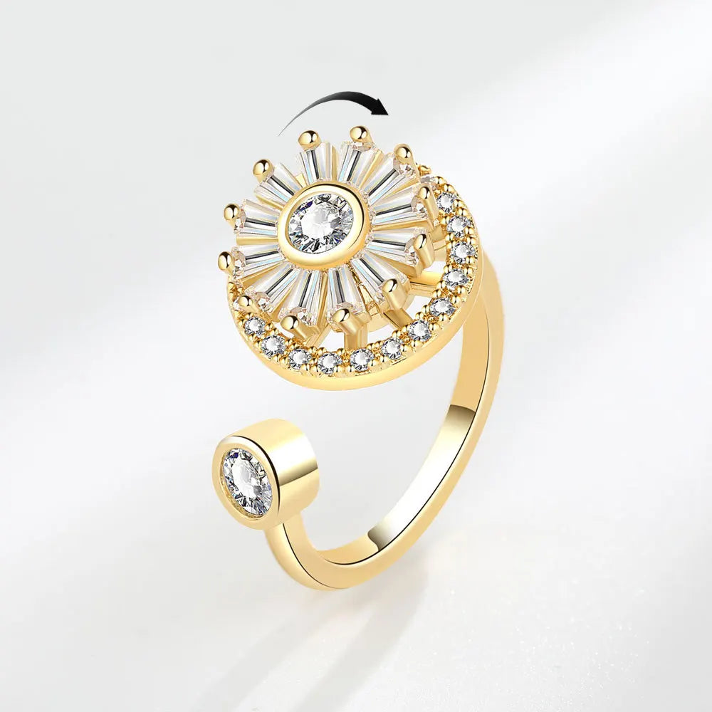 925 Sterling Silver Rotatable Sunflower Ring