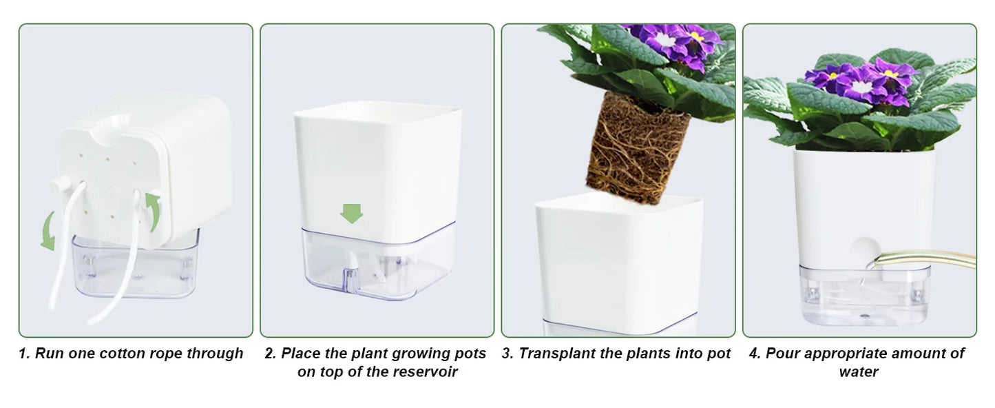 Self Watering Pot Double-deck Magnetic Plastic Self-absorbent Cotton Lazy Flower Pot Fashion Flowerpot Home Garden Pots Supplies