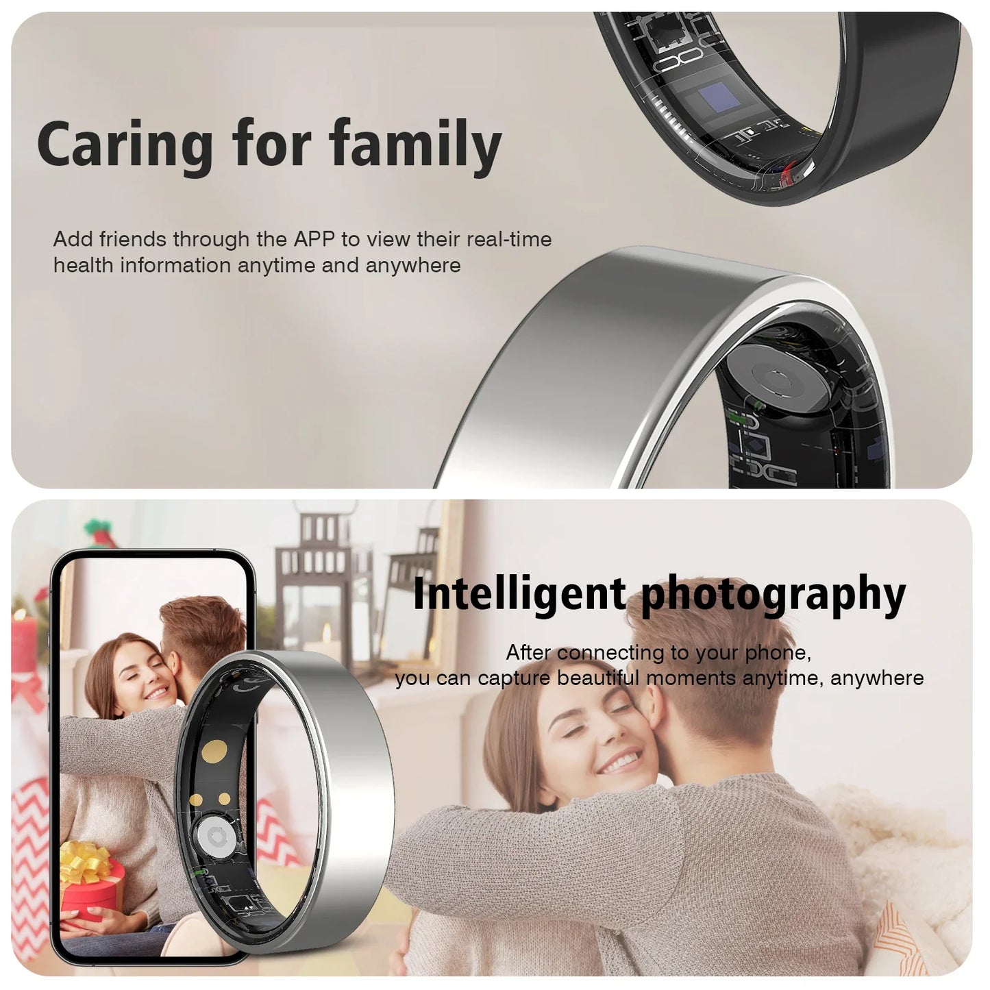 Smart Ring with Integrated Touch Display | Stainless Steel Multi-Sport & Health Tracker