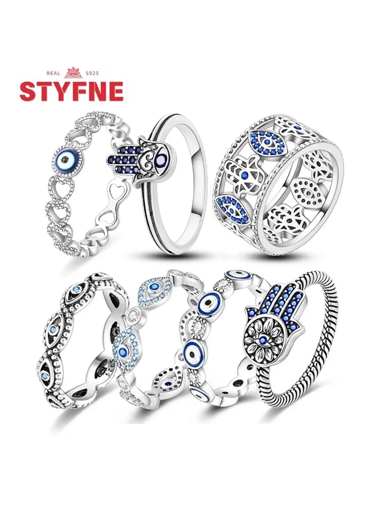 925 Sterling Silver Blue Evil Eyes Ring Original Design Zircon Finger Lucky Sign Rings for Women High Quality Fine Jewelry Gift