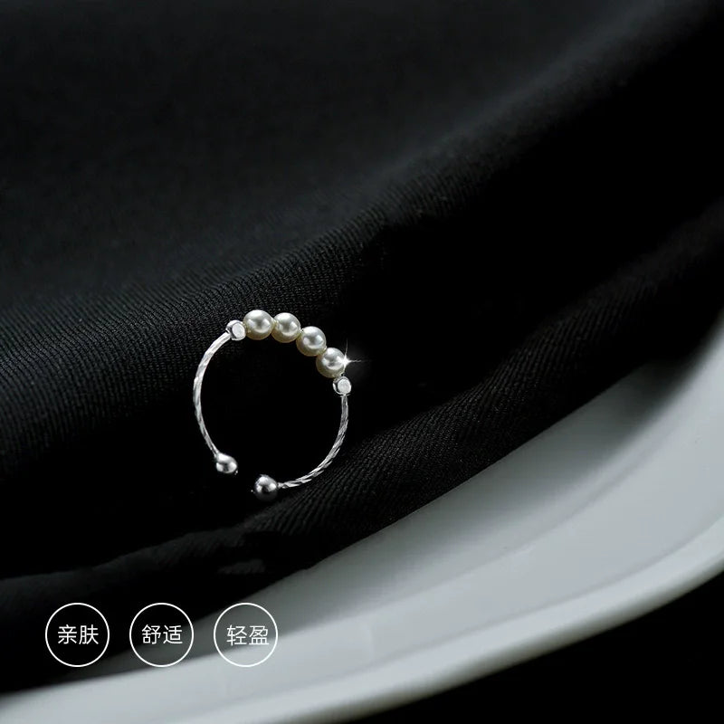 925 Sterling Silver Pearl Smile Adjustable Ring