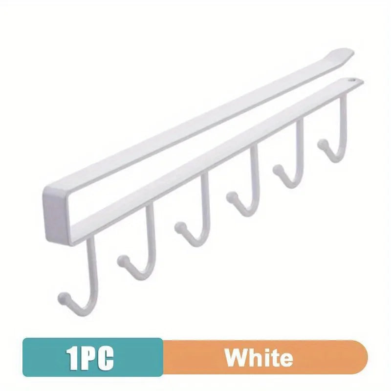 Under Cabinet Kitchen Storage Rack 6 Hooks Mug Cup Holder Hanging Organizer