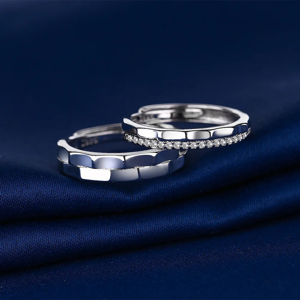 2Pcs 925 Sterling Silver Couples Ring Sets Light Polishing Simple Ring for Woman Man Classic Wedding Fine Jewelry Circle
