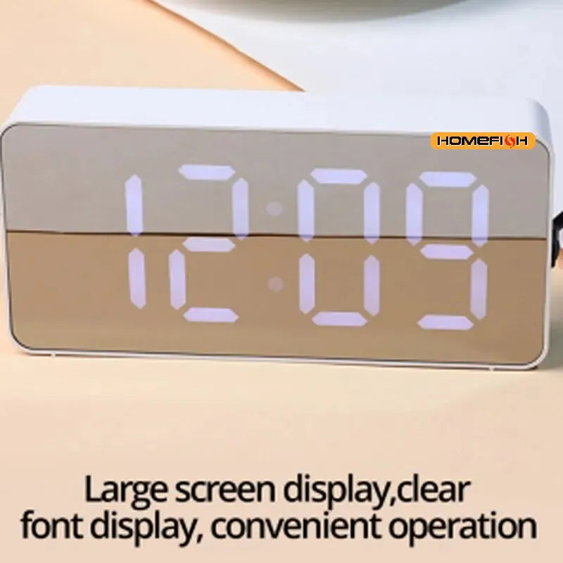 LED Mirror Alarm Clock Digital Desktop Table Time Display Night Light USB