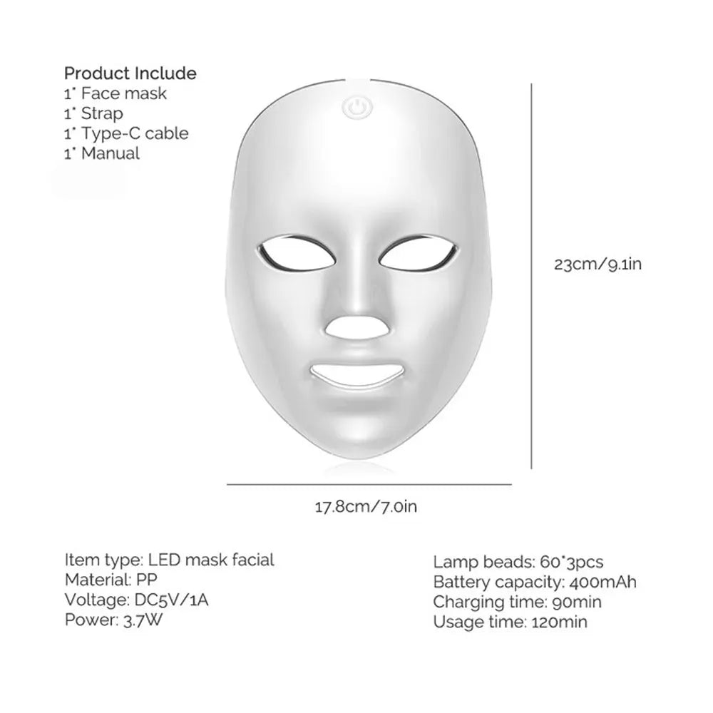Wireless 7 Colors LED Face and Neck Mask Photon Light Therapy Machine for Skin Rejuvenation