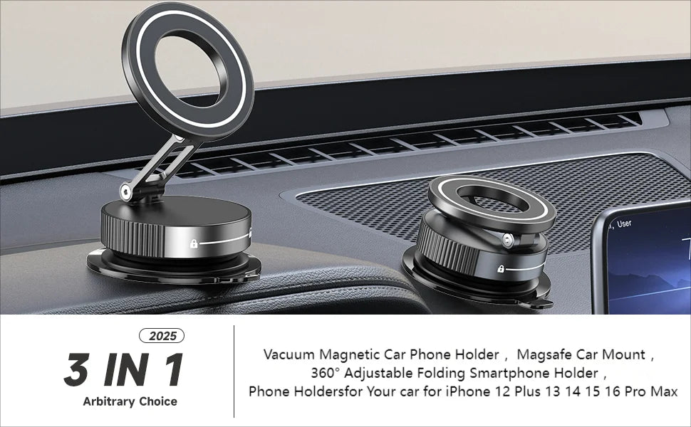 MagSafe Magnetic Suction Cup Car Phone Holder – 360° Adjustable Foldable Mini Phone Mount for iPhone