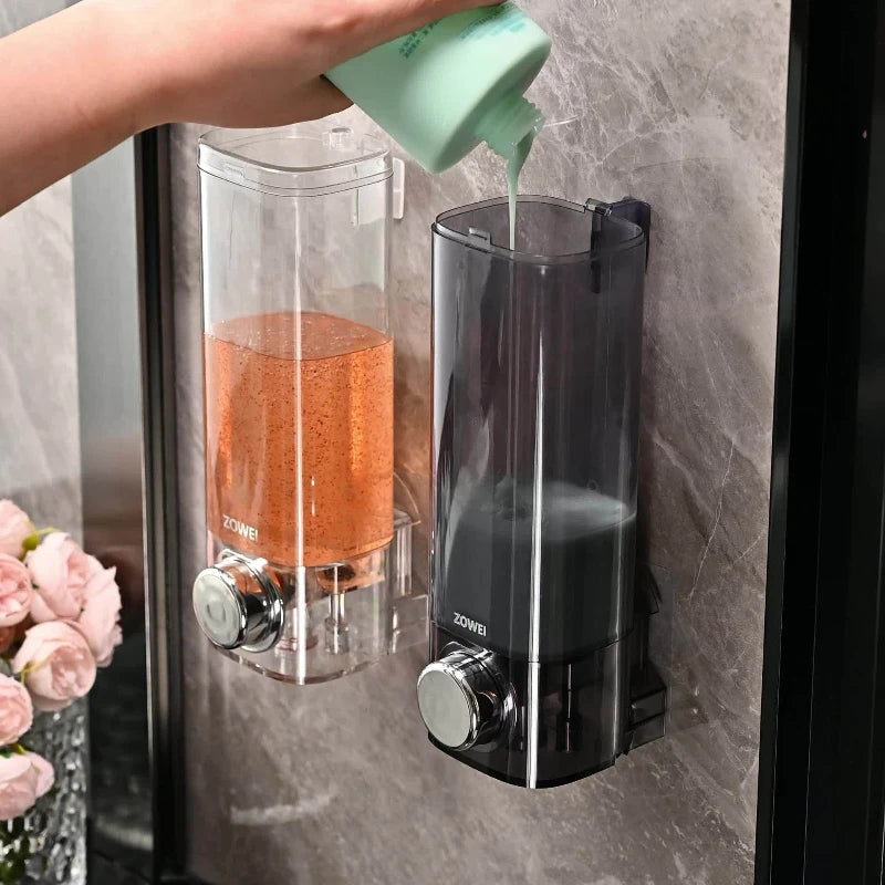 Wall Mounted Soap Dispenser – Drill-Free Easy Install Bathroom & Kitchen Organizer Storage Pump Dispenser