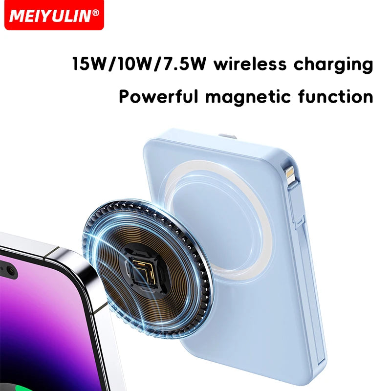 10000mAh Magnetic Wireless Power Bank with Built in Cables and Fast Charging Stand