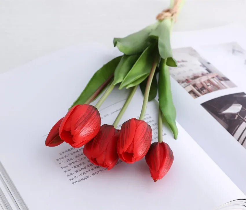 Real Touch Artificial Tulips Fake Flower Bouquet Home Wedding Table Decoration