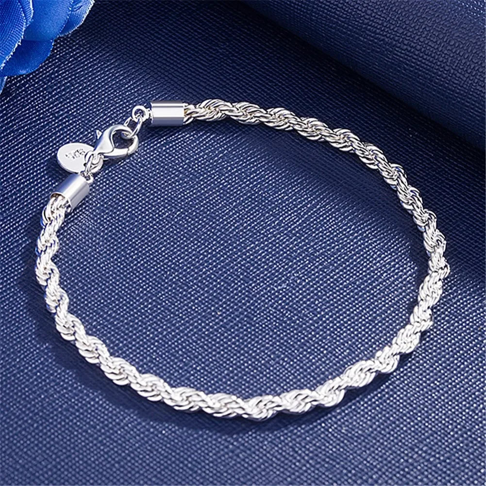 925 Sterling Silver Flat Chain Bracelet 4mm
