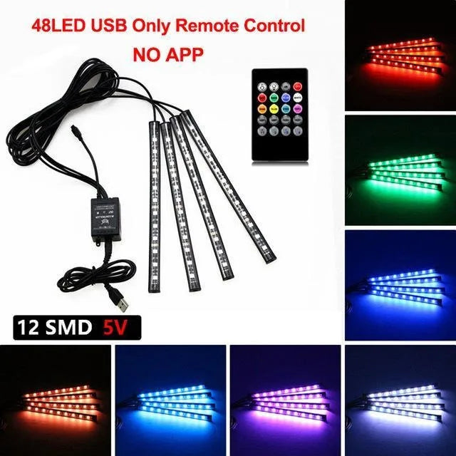 RGB Automotive Atmosphere Lamp | LED Interior Light Strip with Remote & Voice Control
