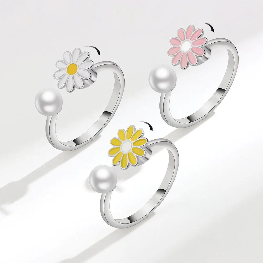 925 Sterling Silver Rotatable Sunflower Ring