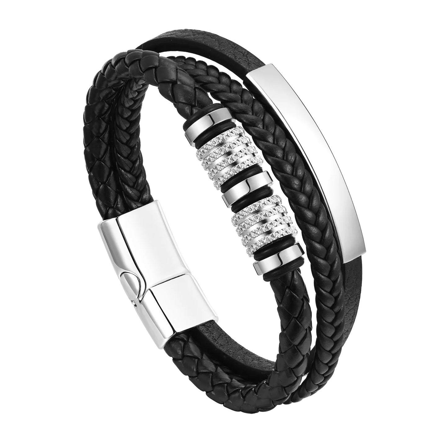 Vnox Personalized Braided Leather Bracelet for Men Handmade Triple Woven Pu Leather Bracelet Custom Name Text Jewelry Gifts