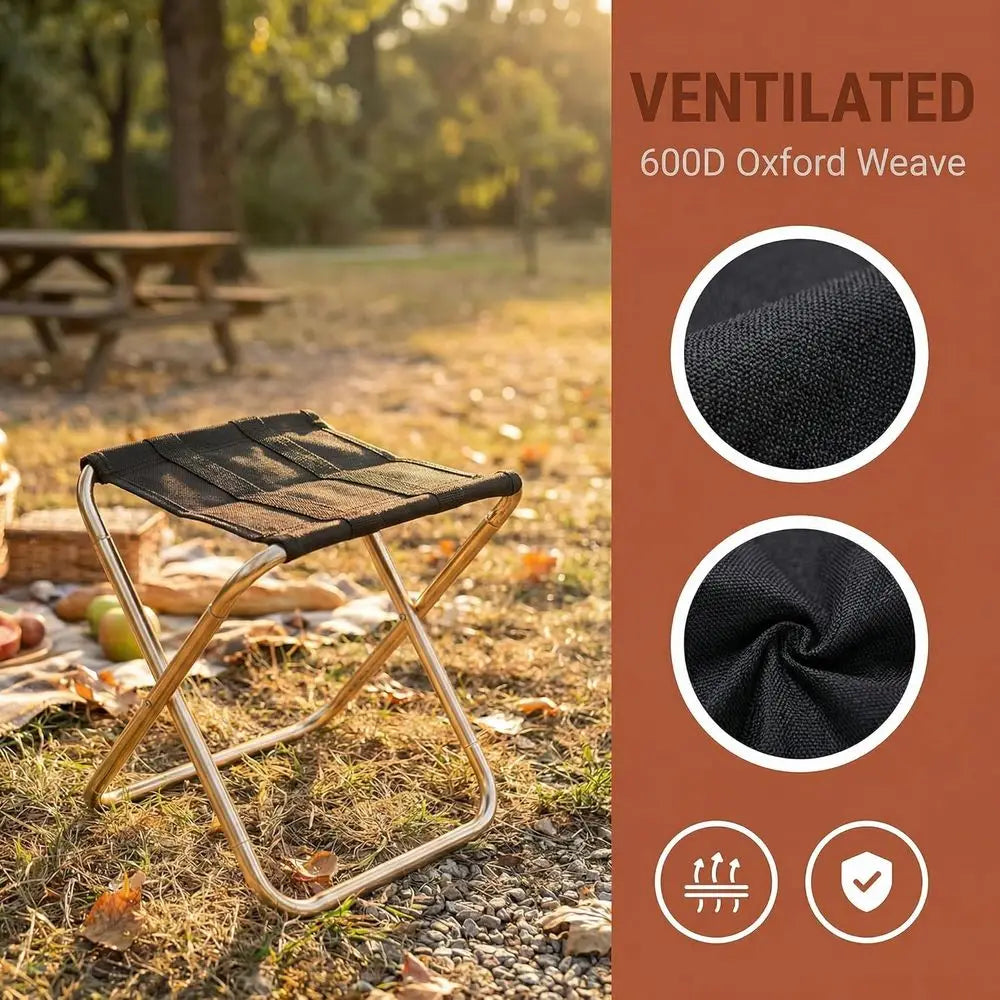 Lightweight Portable Folding Stool for Camping, Outdoors, Gardening, and Beach with Carry Bag - Gold and Black Canvas