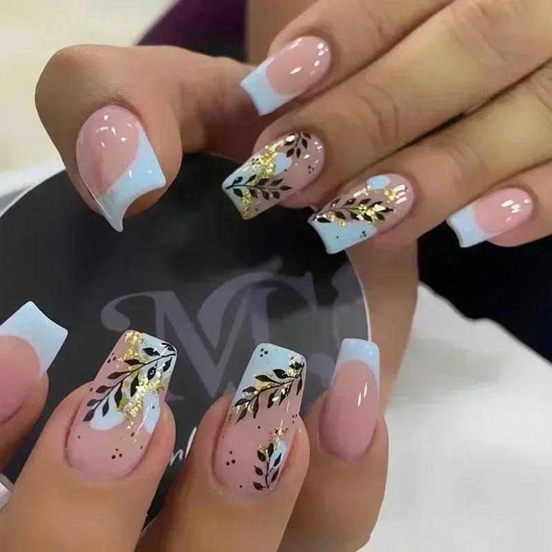 24Pcs Press on Fake Nails Short Square Black Starlit Sky Full Cover Tips