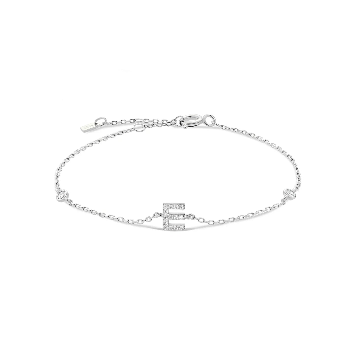 925 Sterling Silver Initial Letter Bracelet Gold CZ Zircon Alphabet Monogram