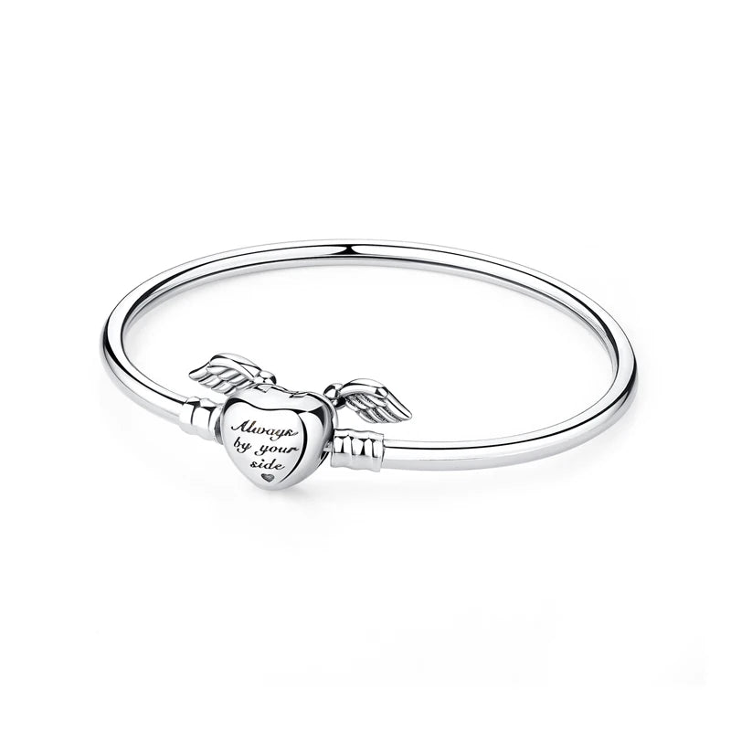 Original 925 Sterling Silver Bracelets Bangles Love Heart Clip Charms Beads Snake Chains For Women Rose Gold DIY Luxury Jewelry