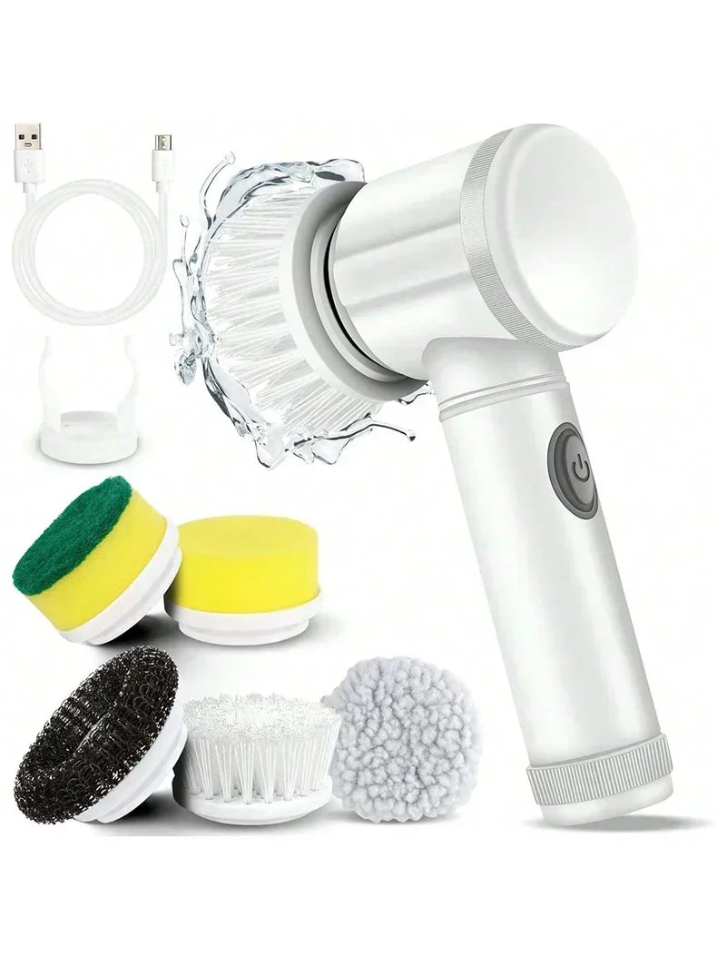 Cordless Electric Spin Scrubber – USB Rechargeable Waterproof Cleaning Brush with 5 Replaceable Heads