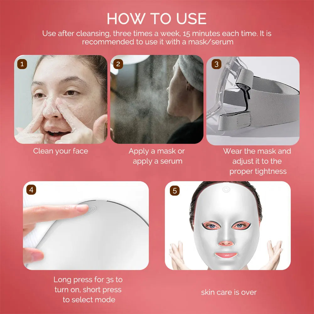 Wireless 7 Colors LED Face and Neck Mask Photon Light Therapy Machine for Skin Rejuvenation