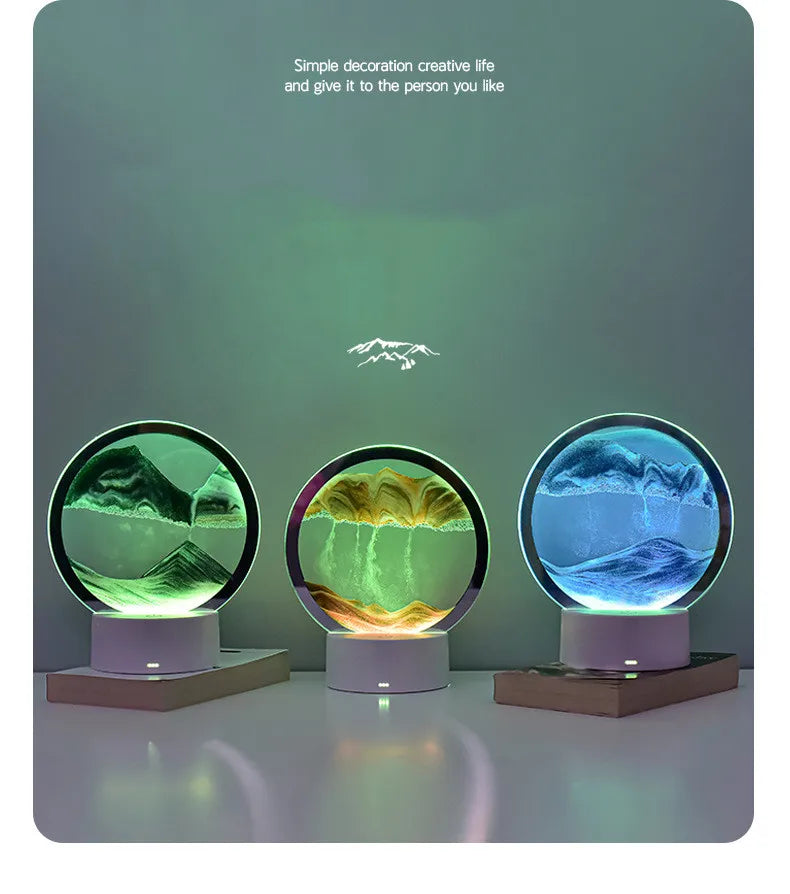3D Quicksand Table Lamp – Hourglass Sand Art Mood Light