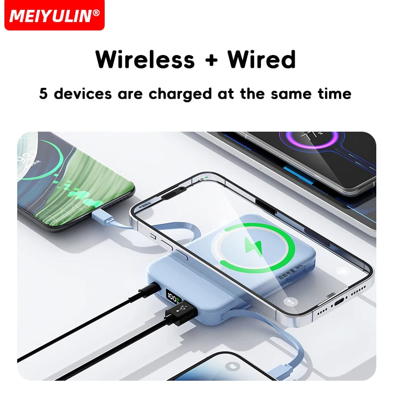 10000mAh Magnetic Wireless Power Bank with Built in Cables and Fast Charging Stand