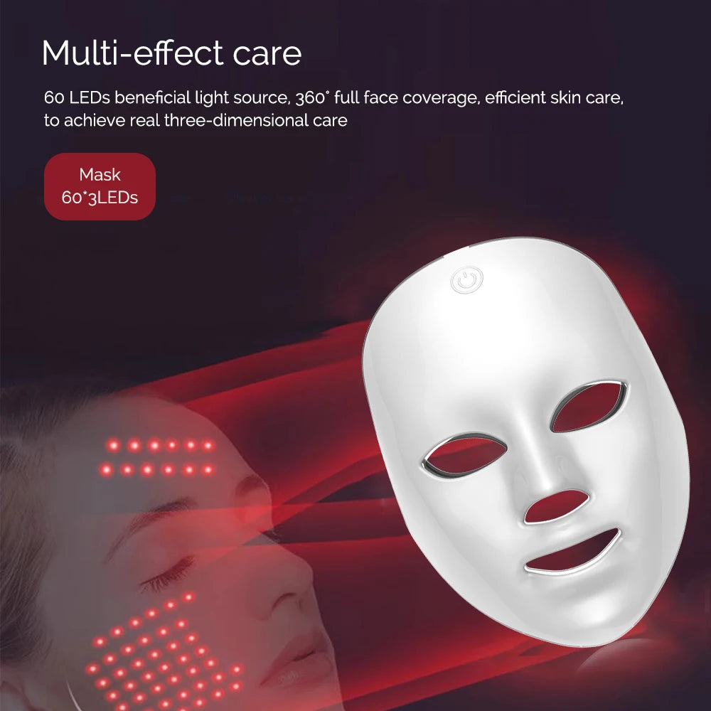 Wireless 7 Colors LED Face and Neck Mask Photon Light Therapy Machine for Skin Rejuvenation